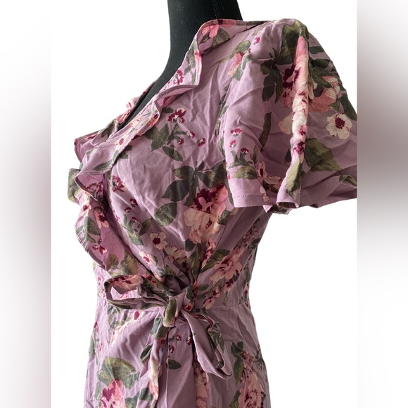 Xhilaration Lavender Floral Ruffled Babydoll Dress Preppy Collar Hem Size Small - Picture 2 of 12